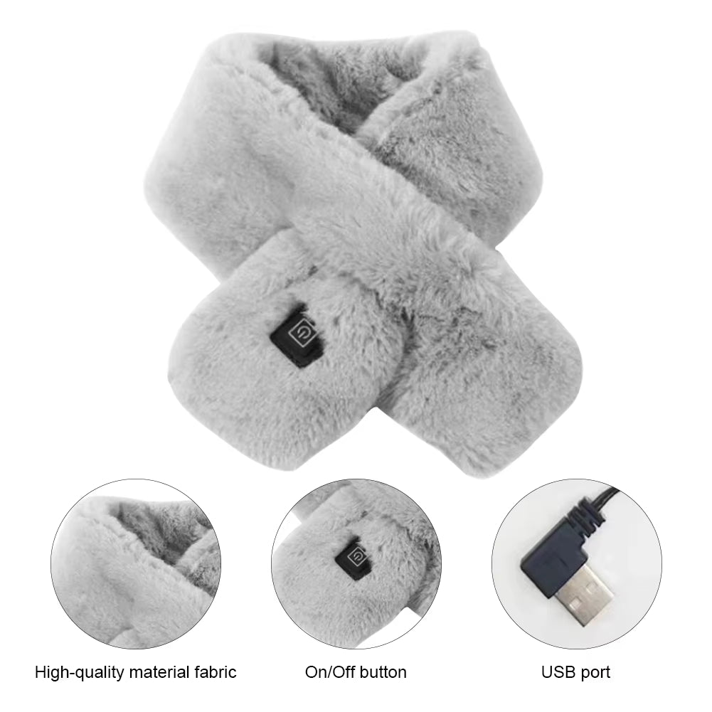 USB Women Men Heating Scarf 3 Gear Adjustable Temperature Electric Heated Scarf Winter Neck Warmer Fleece Scarf for Cycling Camp