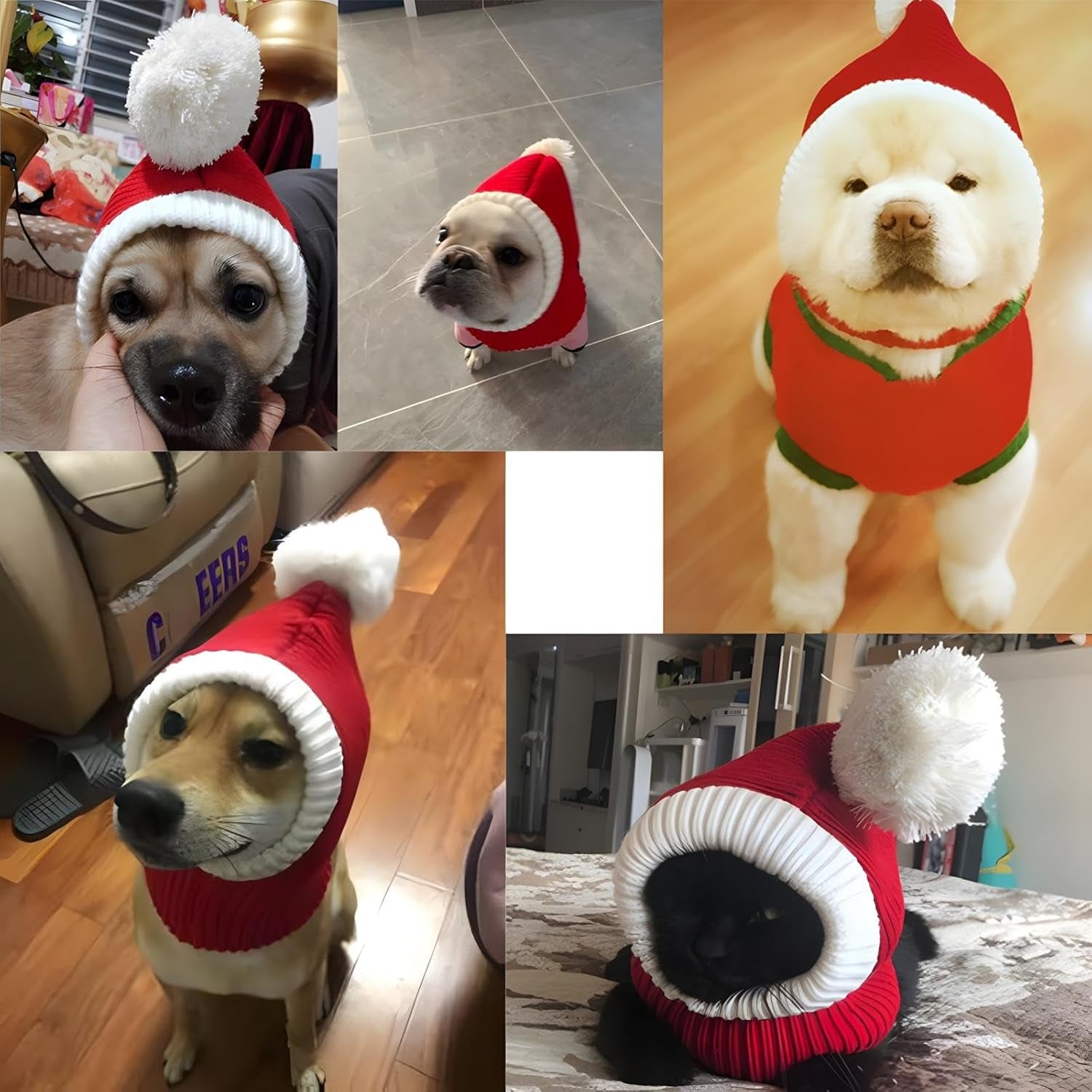 Funny Winter Dog Beanies Cap with Pompon Crocheted Snood Adorable Dog Hat Red Warm Winter Dog Hat Knit Snood Headband Protector for Pets & Women & Man (X-Large)